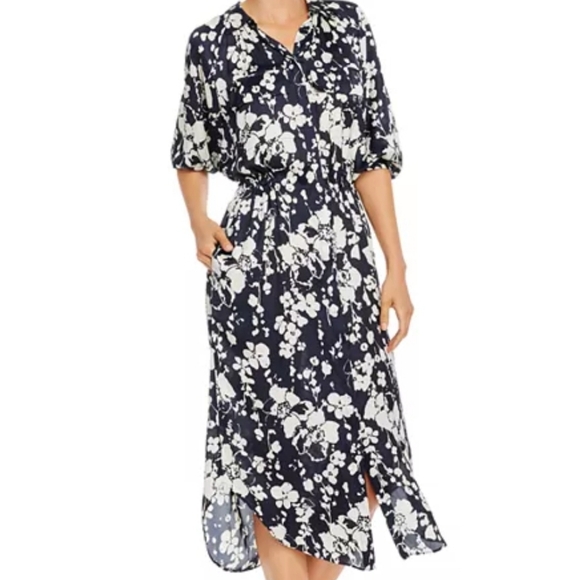 Joie Dresses & Skirts - Joie Emmalynn Midi Floral Navy and White Dress